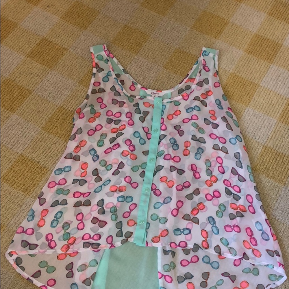 Button up shirt with sunglass print